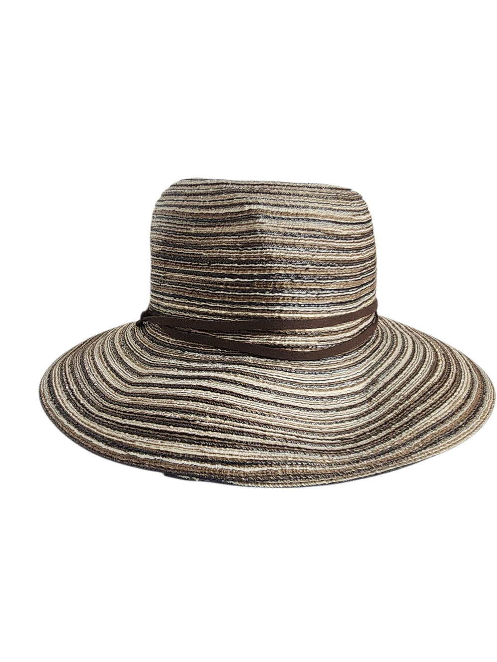Eddie Bauer Brown Woven Floppy Sun Hat with Faux Leather Trim One Size